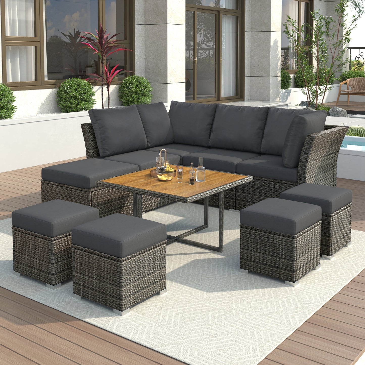 Patio Furniture Set, 10 Piece Outdoor Conversation Set, CoffeeTable