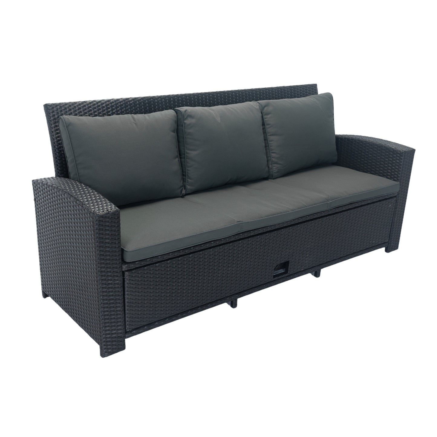 5 Piece Patio wicker Outdoor Sectional Set 9 Seater Conversation Set with 3 Storage Under Seat Black Wicker + Dark Grey Cushion