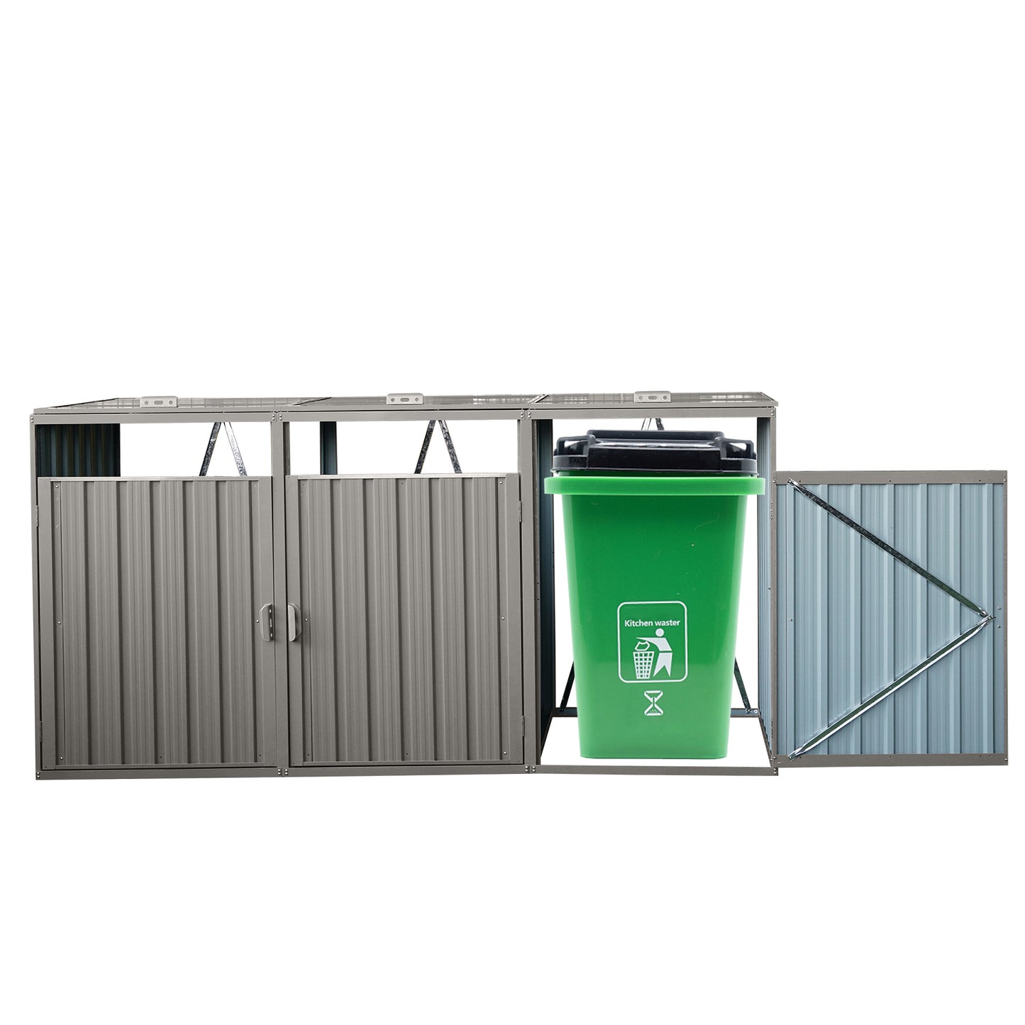 Garbage Bin Shed Stores 3 Trash Cans Metal Outdoor Bin Shed for Garbage Storage,Stainless Galvanized Steel, Bin Shed for Garden Yard Lawn,Grey