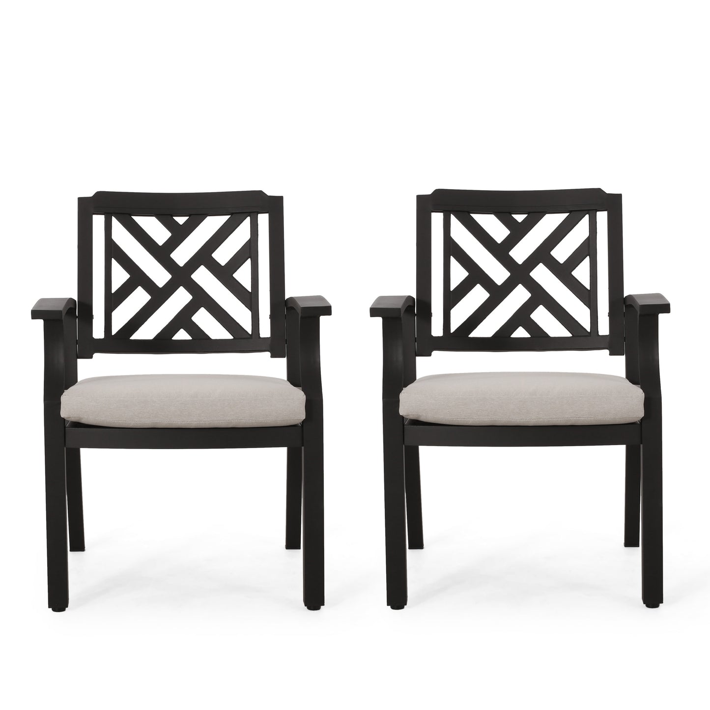 Outdoor Dining Chairs, Light Beige + Antique Matte Black (Set of 2)