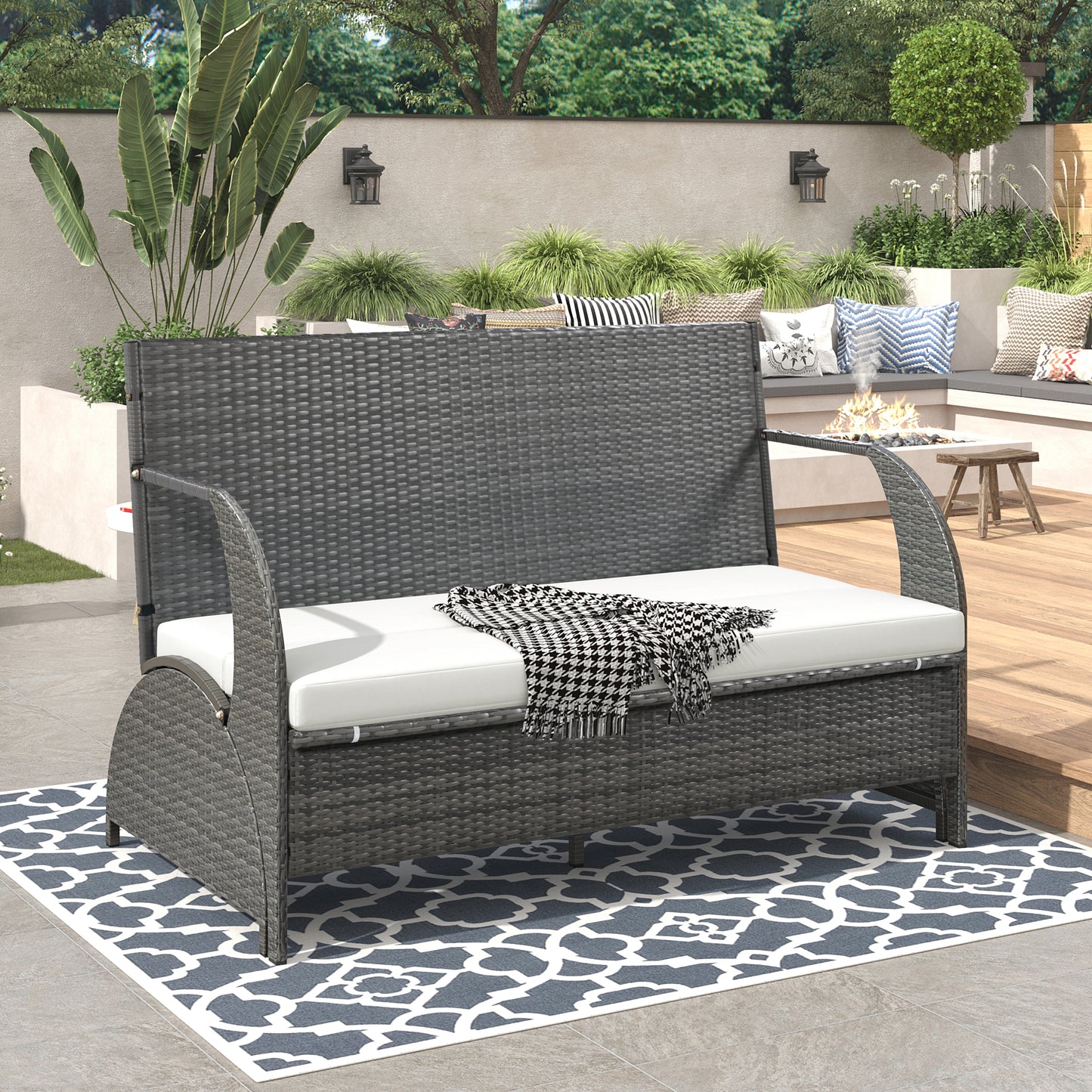 U_STYLE Versatile outdoor loveseat that converts to four seats and a table, suitable for gardens and lawns