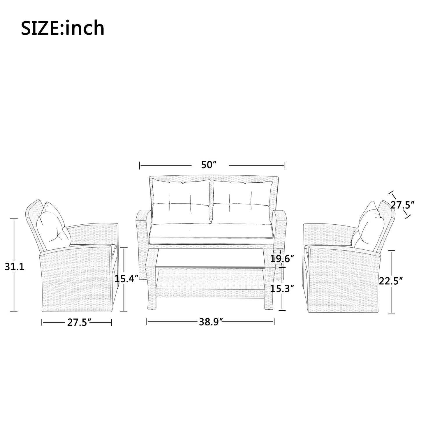 Patio Furniture Set, 4 Piece Outdoor Conversation Set All Weather