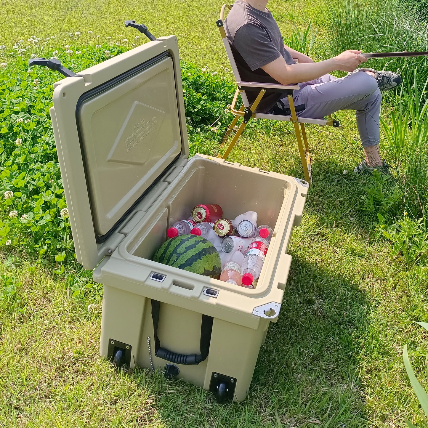 Khaki color ice cooler box 65QT camping ice chest beer box outdoor fishing cooler