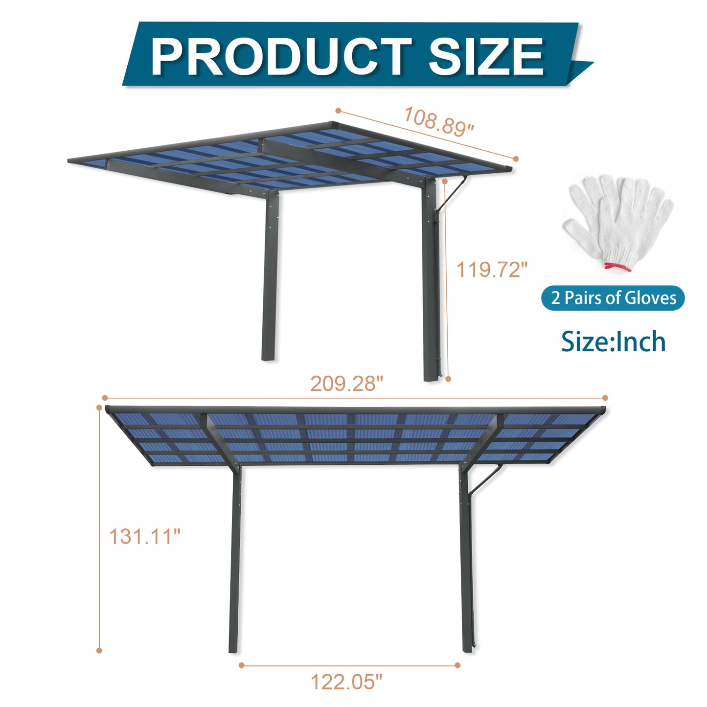 Outdoor Carport, 17.44FT*9FT*11FT Single  Carport Aluminum Metal Frame and Polycarbonate Panels Car Port for Outdoor Driveway Car, Truck