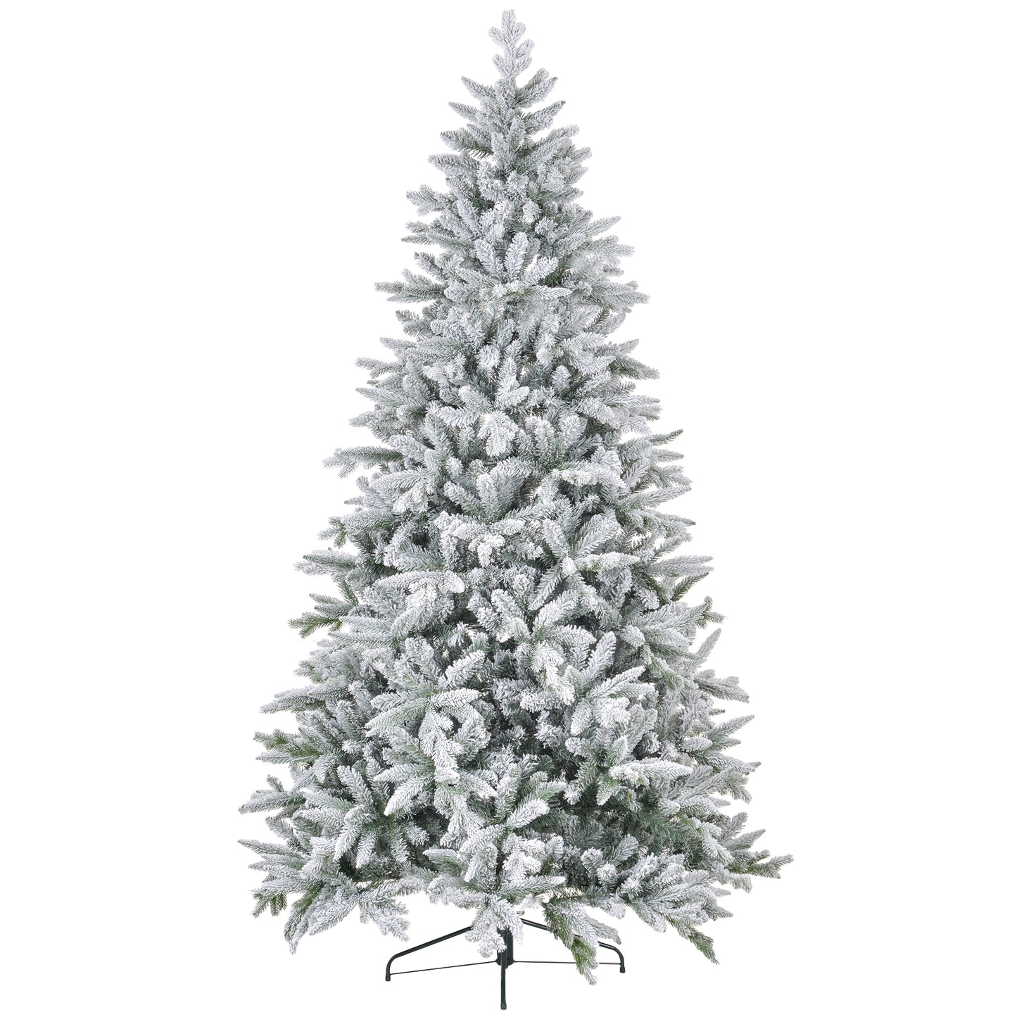 HOMCOM 8ft Snow Flocked Artificial Christmas Tree with 2003 Tips, Foldable Metal Stand, Easy Assembly, Hinged Xmas Tree for Home, Office, Holiday, Green