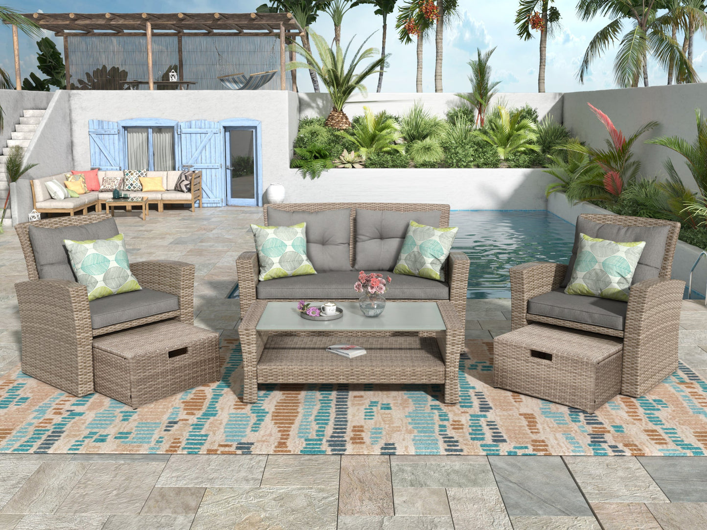 Patio Furniture Set, 4 Piece Outdoor Conversation Set All Weather