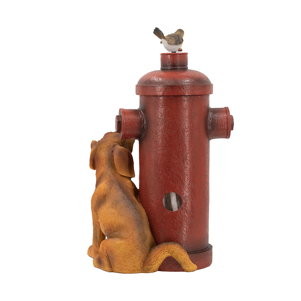 16.2x11x26.8" Red Fire Hydrant Water Fountain with Dog and Bird Accents, Outdoor Fountain with Light and Pump