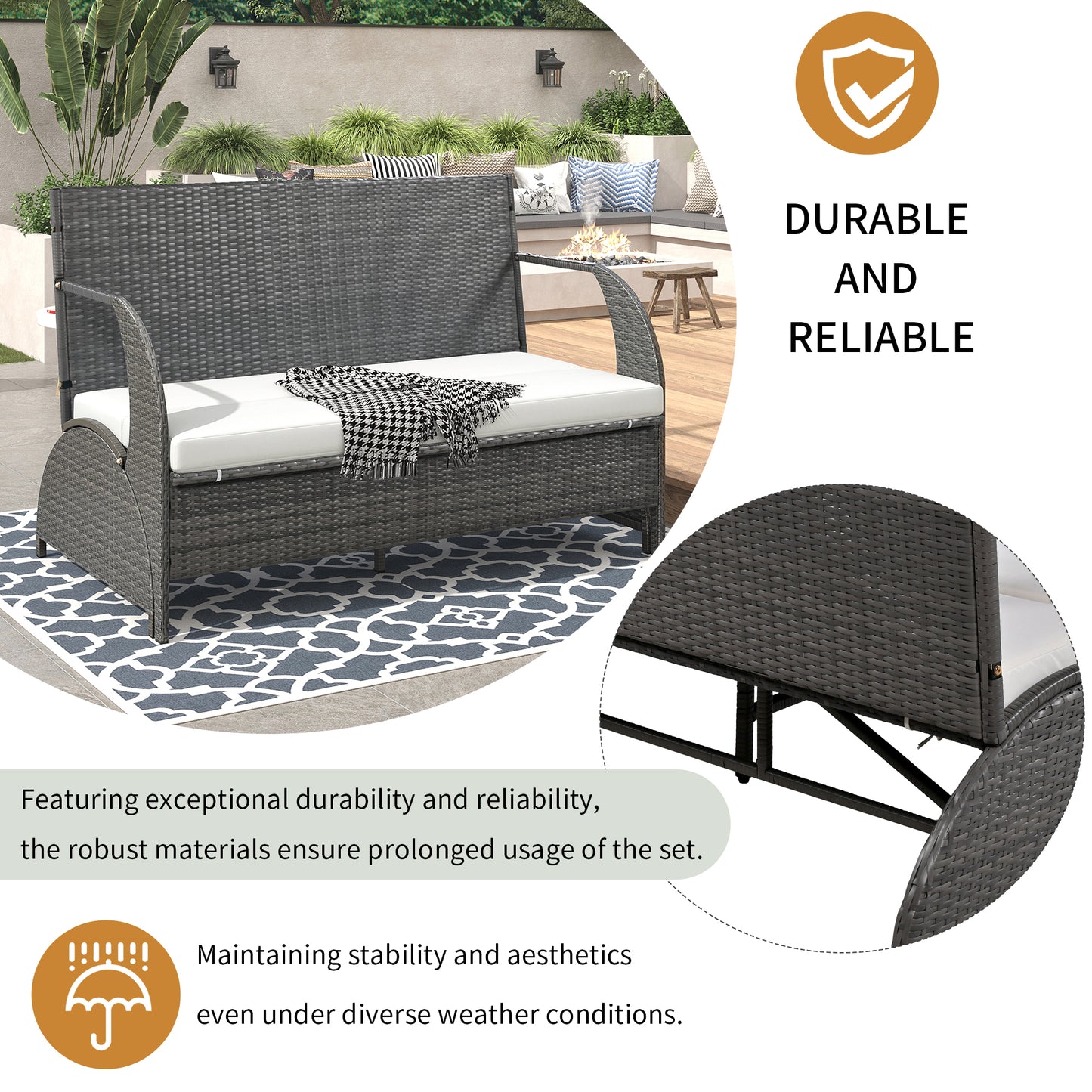 U_STYLE Versatile outdoor loveseat that converts to four seats and a table, suitable for gardens and lawns