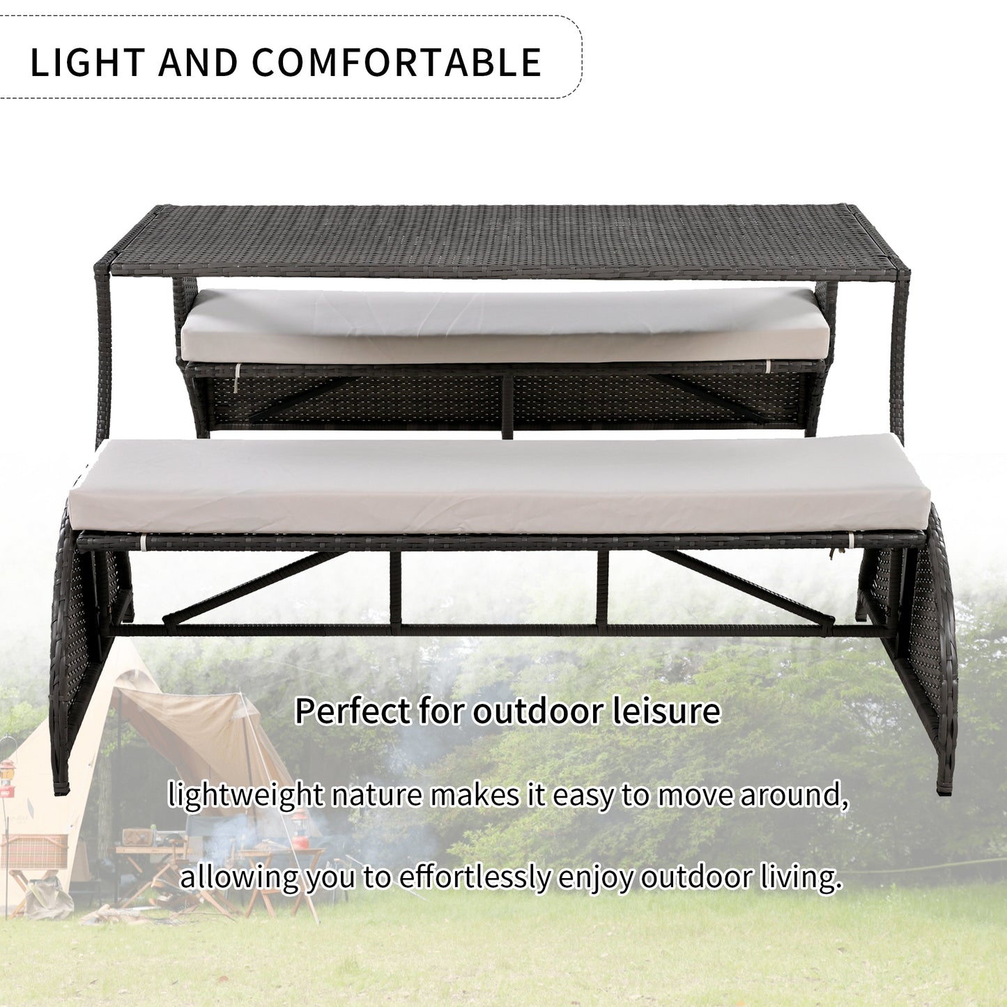 U_STYLE Versatile outdoor loveseat that converts to four seats and a table, suitable for gardens and lawns