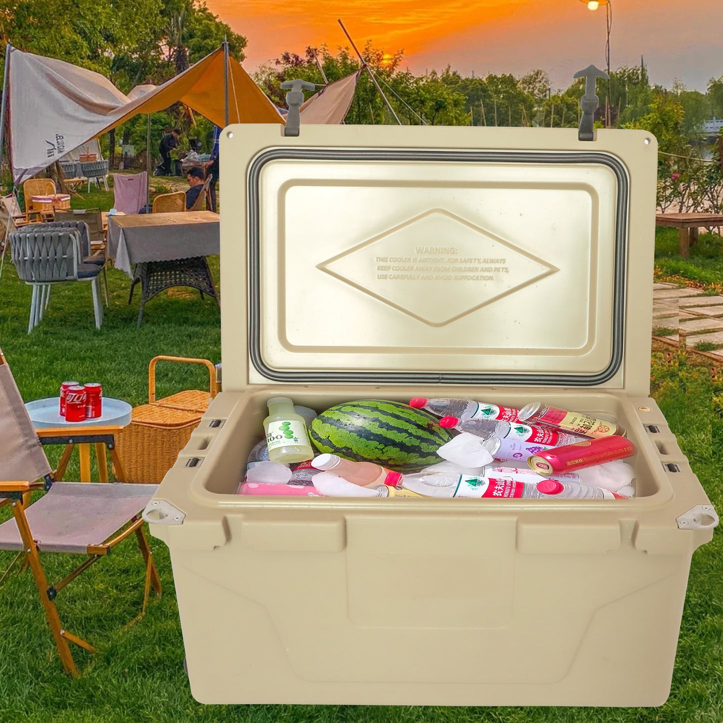 Khaki color ice cooler box 65QT camping ice chest beer box outdoor fishing cooler