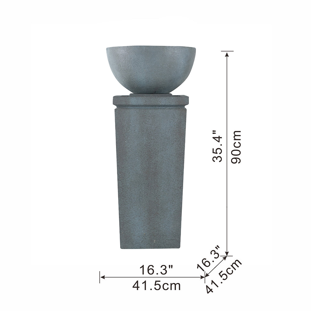 35.5" Polyresin Gray Zen Bowl Water Fountain, Outdoor Bird Feeder /Bath Fountains, Relaxing Water Feature for Garden Lawn Backyard Porch