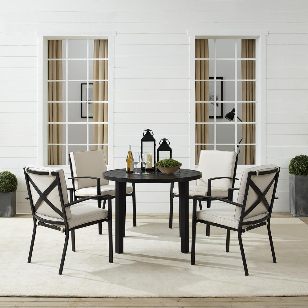 Kaplan 5Pc Outdoor Metal Round Dining Set Oatmeal/Oil Rubbed Bronze - Table & 4 Chairs