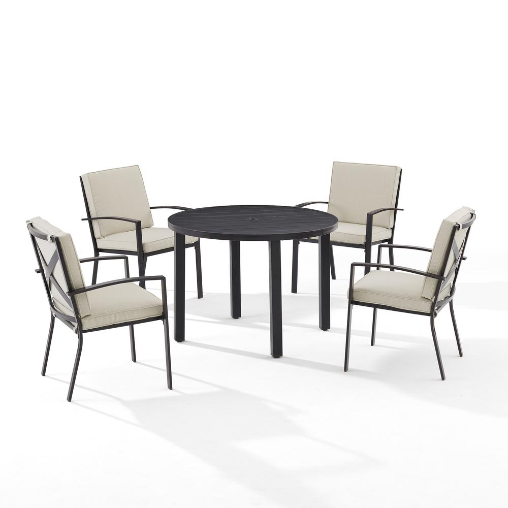 Kaplan 5Pc Outdoor Metal Round Dining Set Oatmeal/Oil Rubbed Bronze - Table & 4 Chairs