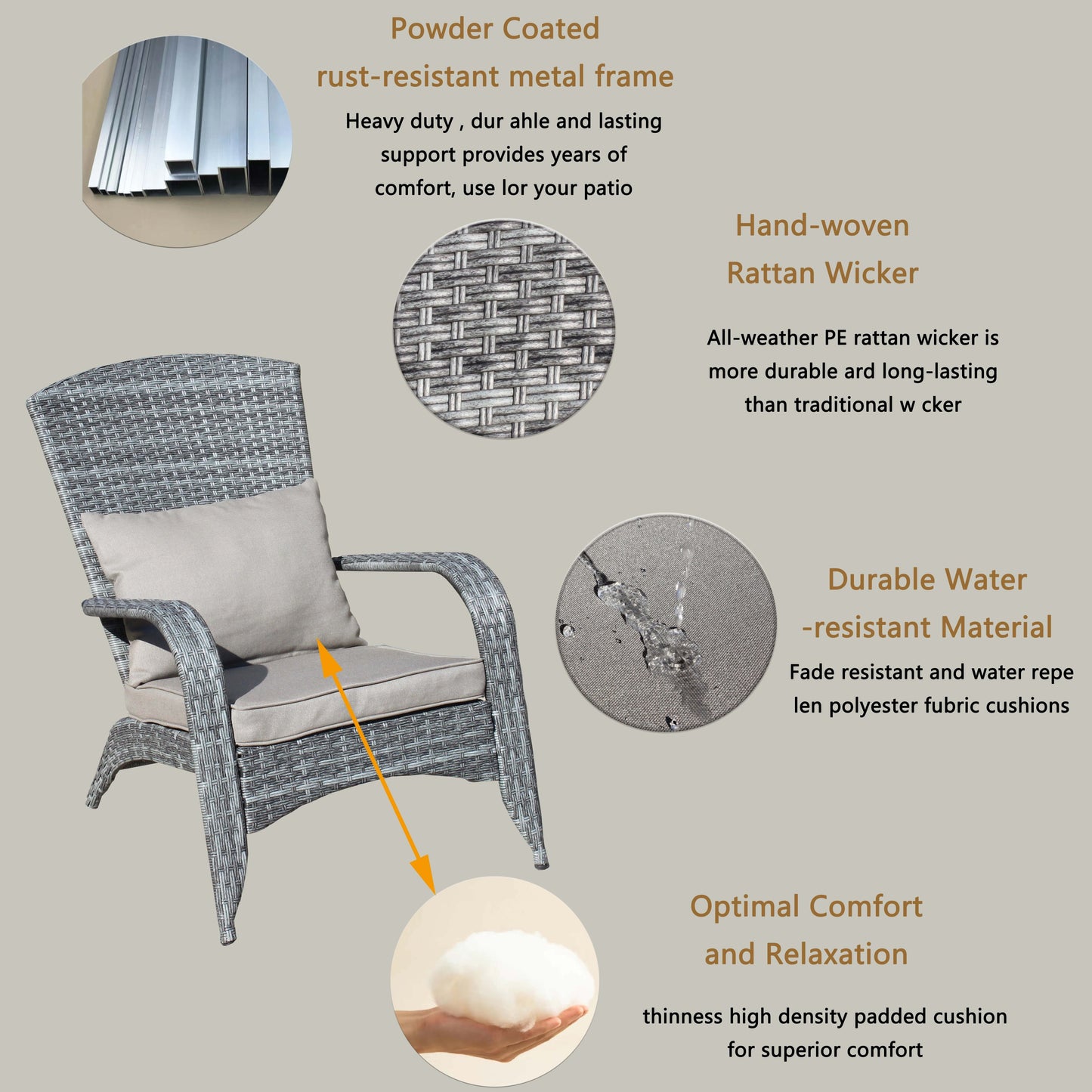 Patio Chair with Cushions( Grey Cushion)