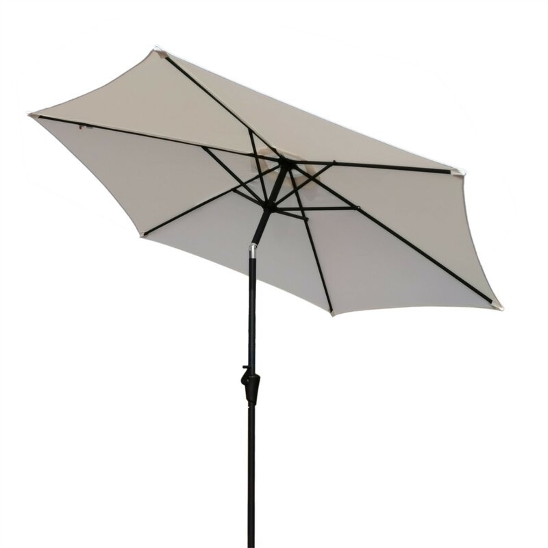 8.8 feet Outdoor Aluminum Patio Umbrella, Patio Umbrella, Market Umbrella with 42 pounds Round Resin Umbrella Base, Push Button Tilt and Crank lift, Creme