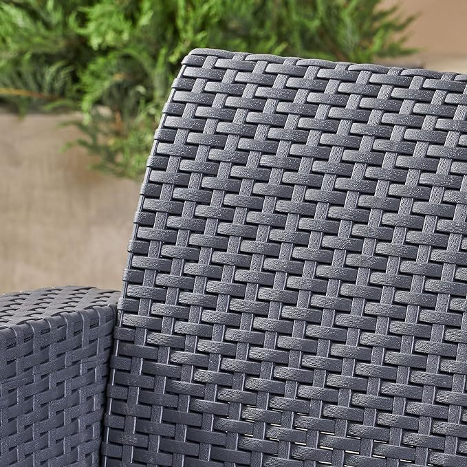 Outdoor Charcoal Faux Wicker Club Chairs with Light Grey Water Resistant Cushions