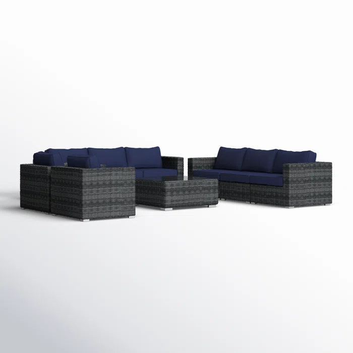 8-Person Wicker Seating Group with Sunbrella Cushions – Fully Assembled