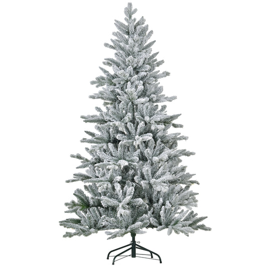 HOMCOM 6ft Snow Flocked Artificial Christmas Tree with 994 Tips, Foldable Metal Stand, Easy Assembly, Hinged Xmas Tree for Home, Office, Holiday, Green