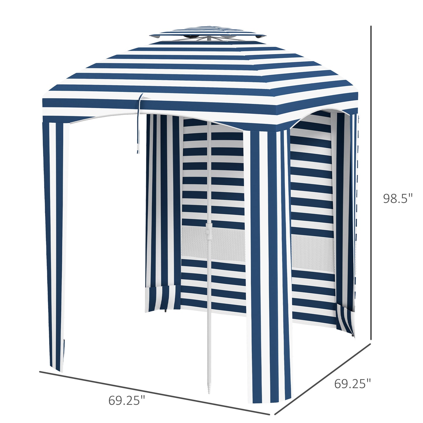 Outsunny 5.8' x 5.8' Portable Beach Umbrella with Double-Top, Ruffled Outdoor Cabana with Walls, Vents, Sandbags, Carry Bag, Blue & White Stripe