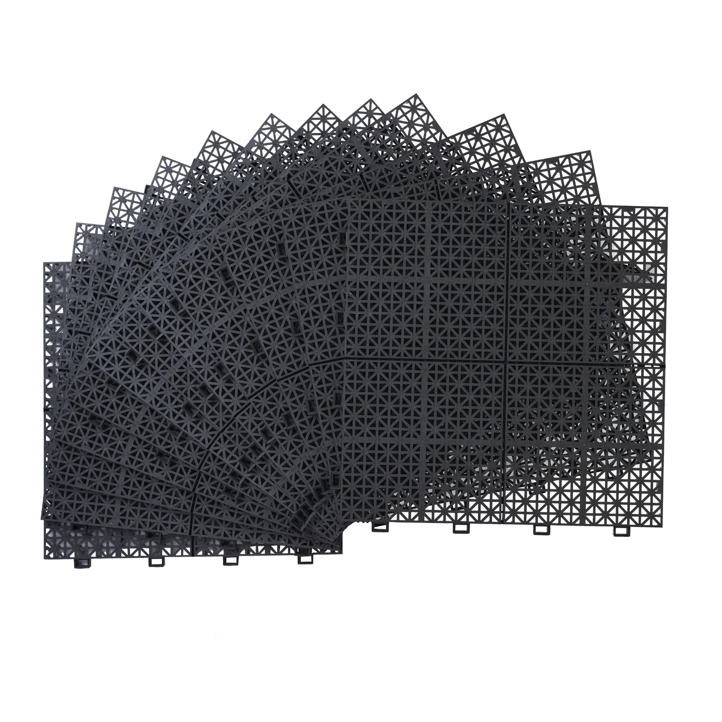 12 x 12 Inch Black Interlocking Deck Tiles Plastic Waterproof Outdoor All Weather Anti-slip Bathroom Shower Balcony Porch Strong Weight Capacity Upto 6613 LBS, Rosette Pattern Pack of 12