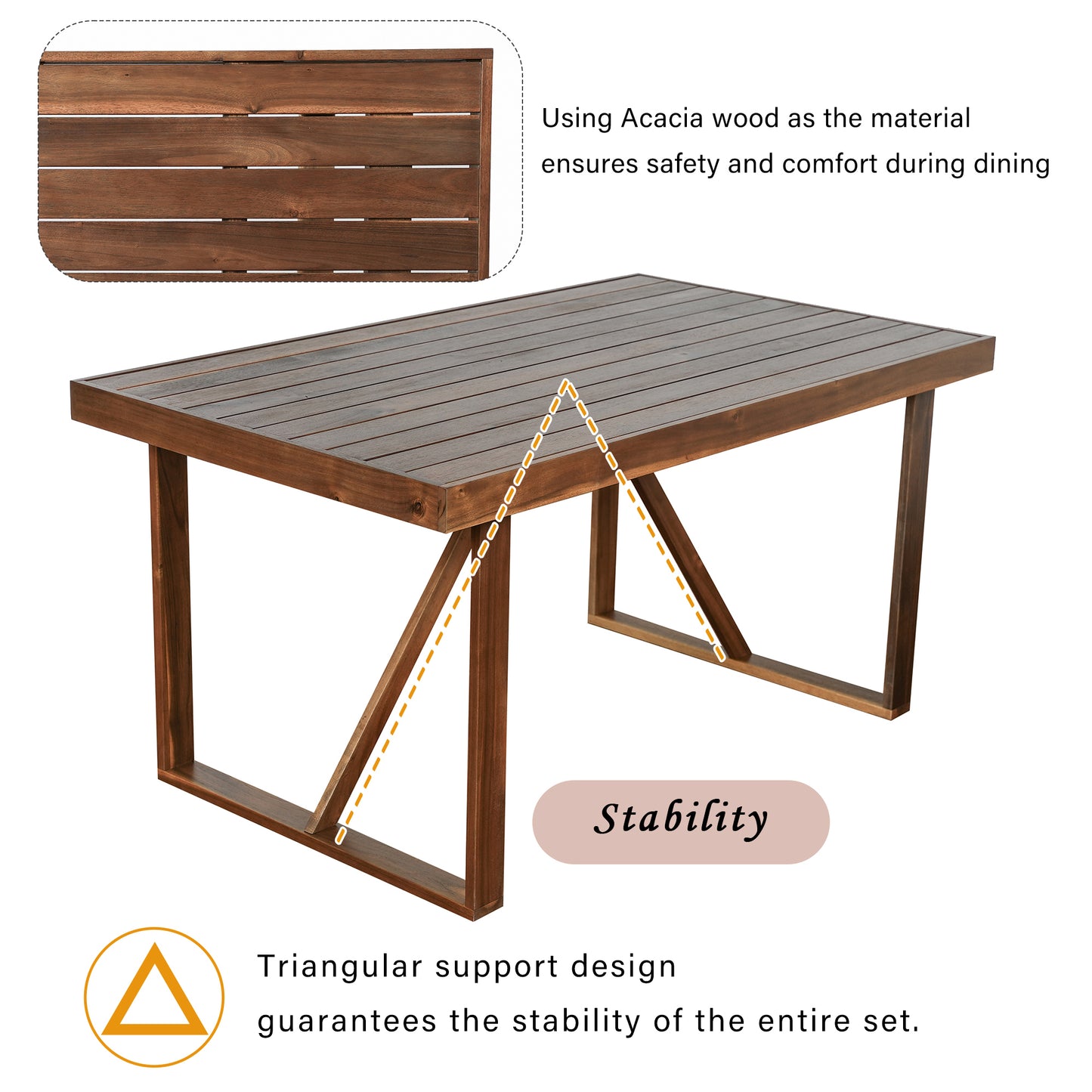 U_Style   High-quality Acacia Wood Outdoor Table and Chair Set, Suitable for Patio, Balcony, Backyard