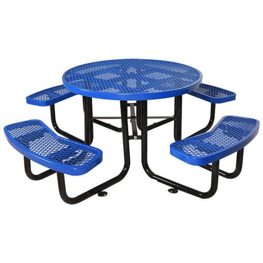 Round Outdoor Steel Picnic Table 46" blue ,with umbrella pole