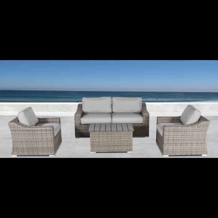 Stylish Fully Assembled 4-Person Wicker Sofa Seating Group with Plush Cushions – Perfect for Outdoor Gatherings