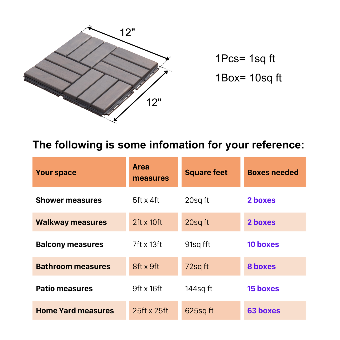 10 PCS Interlocking Deck Tiles Checker Pattern, 12" x 12" Light Gray Square Acacia Hardwood Outdoor Flooring for Patio, Bancony, Pool Side,...