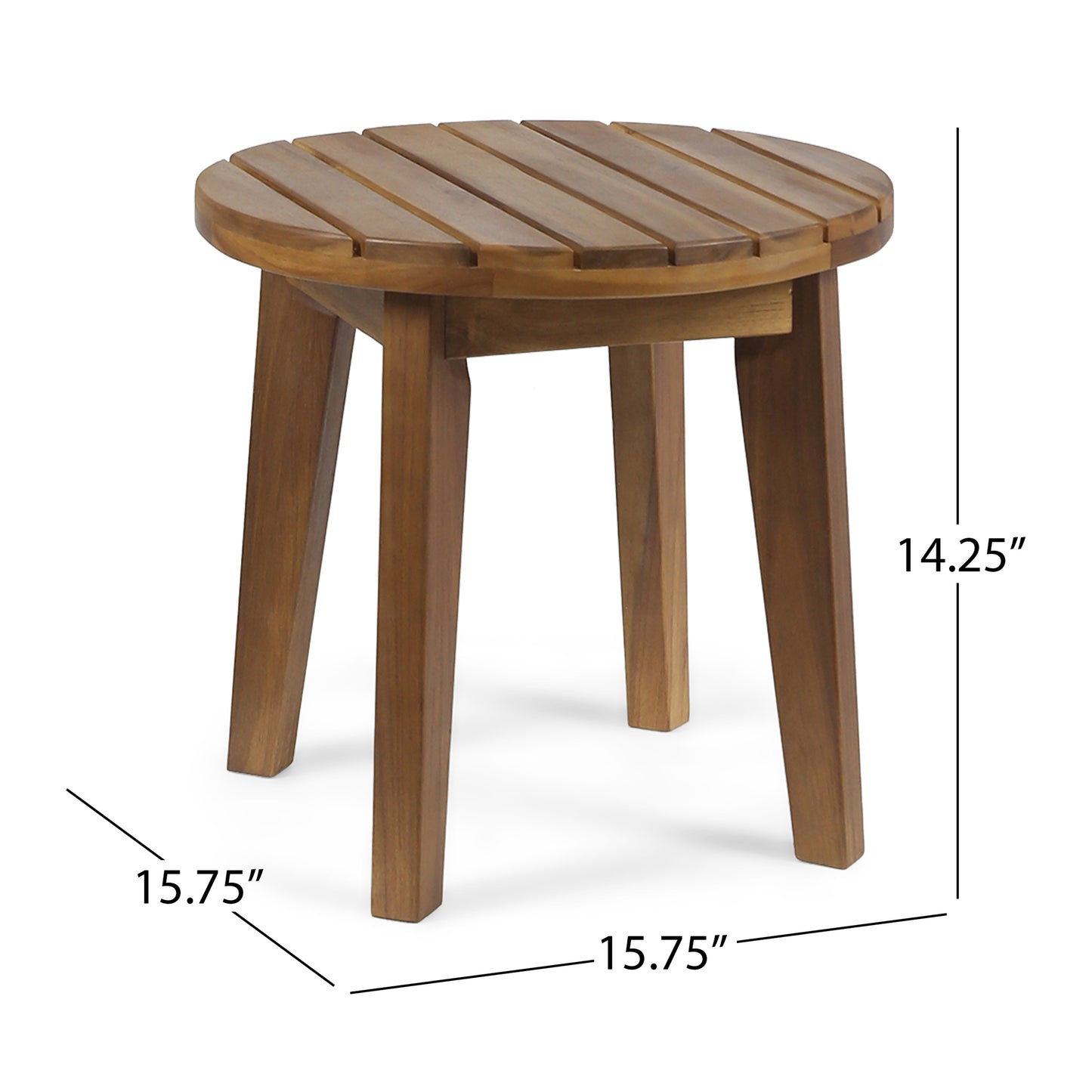 Outdoor 16" Acacia Wood Side Table, Teak Finish