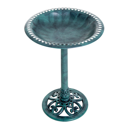 Outsunny 28'' Bird Bath Outdoor Resin Decor with Fleur De Lis Pattern, Time-Worn Finish