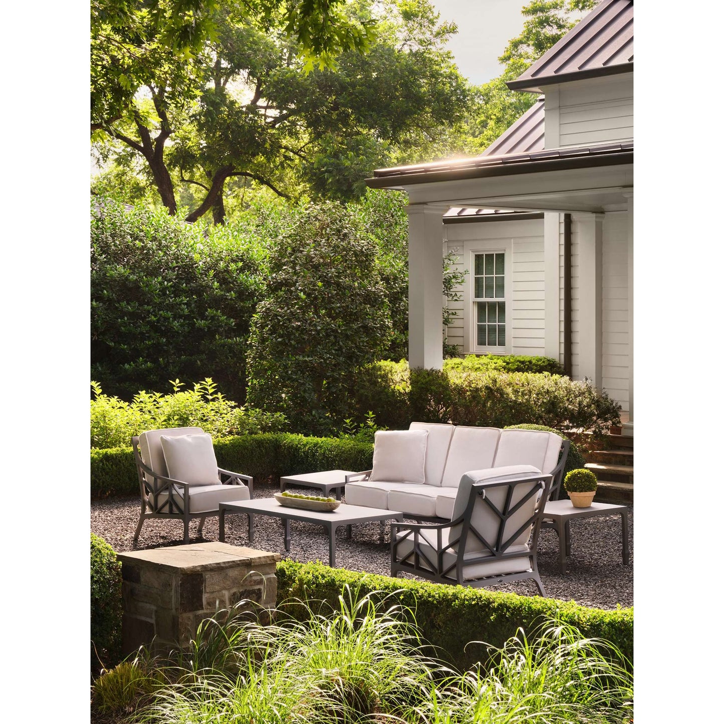 Alberti Cast Aluminum Lounge Set Including Sofa, 2 Lounge Chairs, 1 Coffee Table, and 2 End Tables