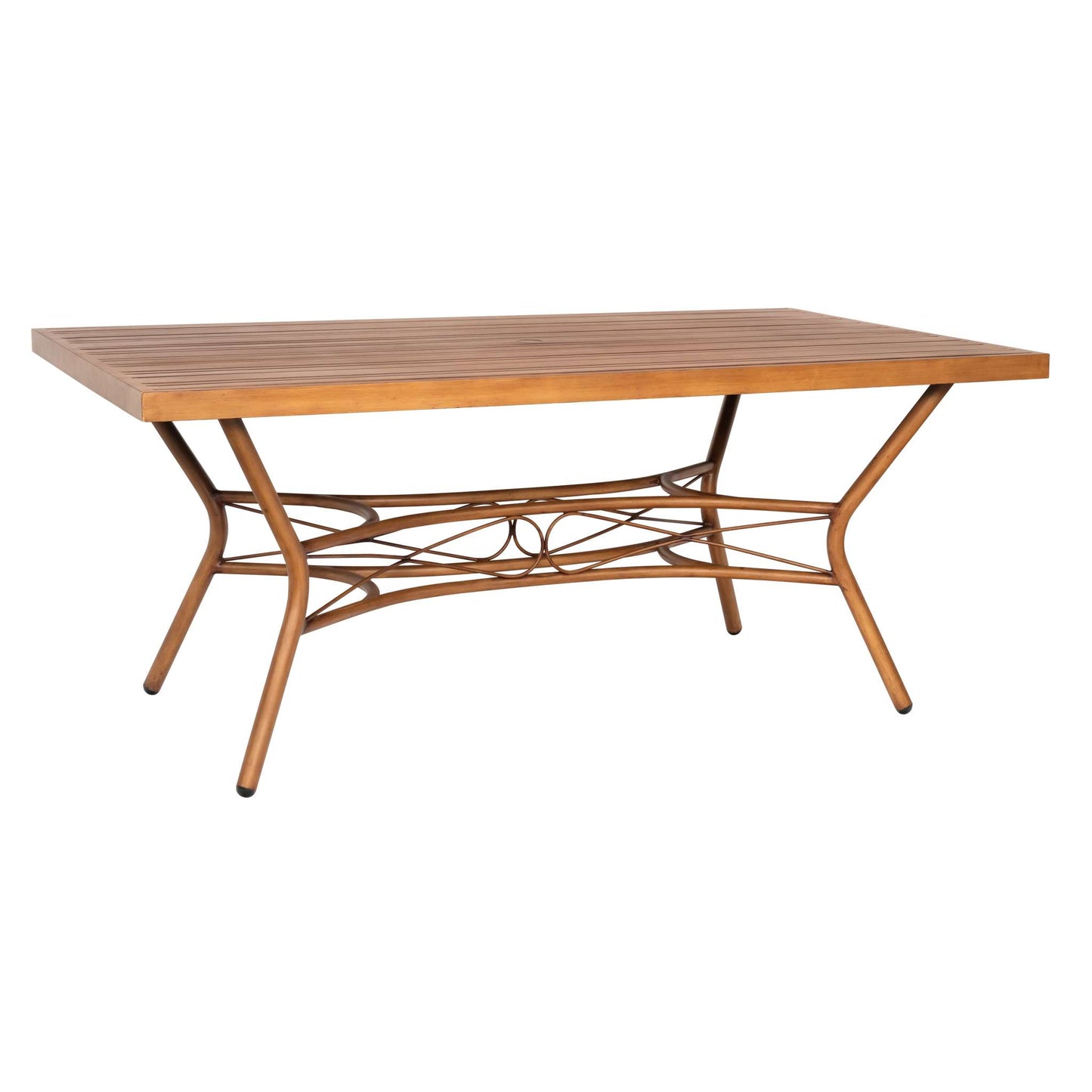 Cane Rectangular Slatted Top Umbrella Dining Table