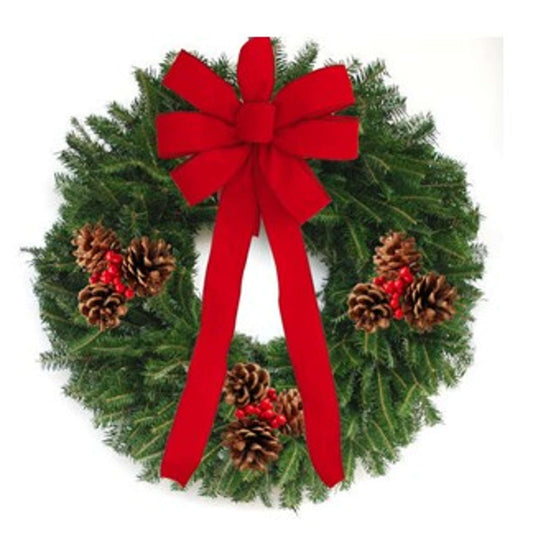 Live Hand-made 24 Inch Front Facing Wreath with Customizable Bow and Wreath.