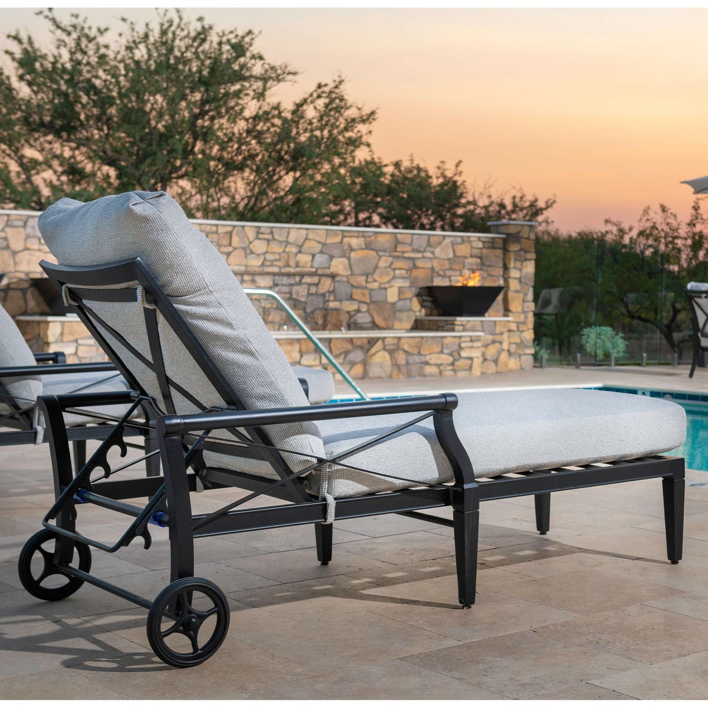 Andover Cast Aluminum Adjustable Chaise Lounge with Waterfall Cushion