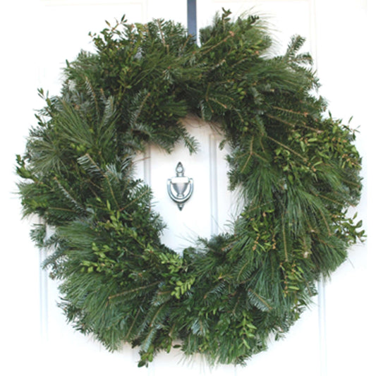 Live Hand-made 24 Inch Front Facing Mixed Greenery Wreath with Customizable Bow