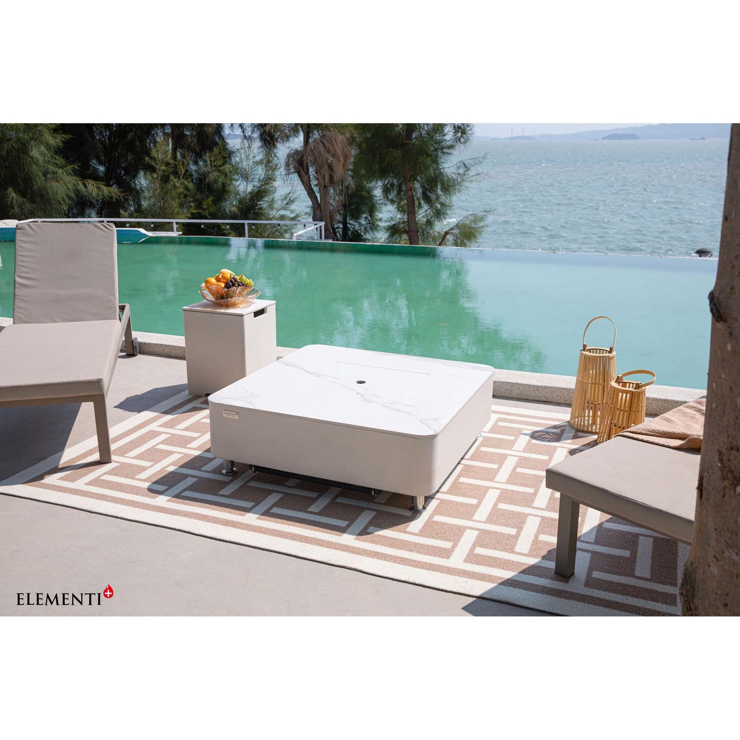 Elementi Plus Annecy Marble Porcelain Fire Table Bianco White