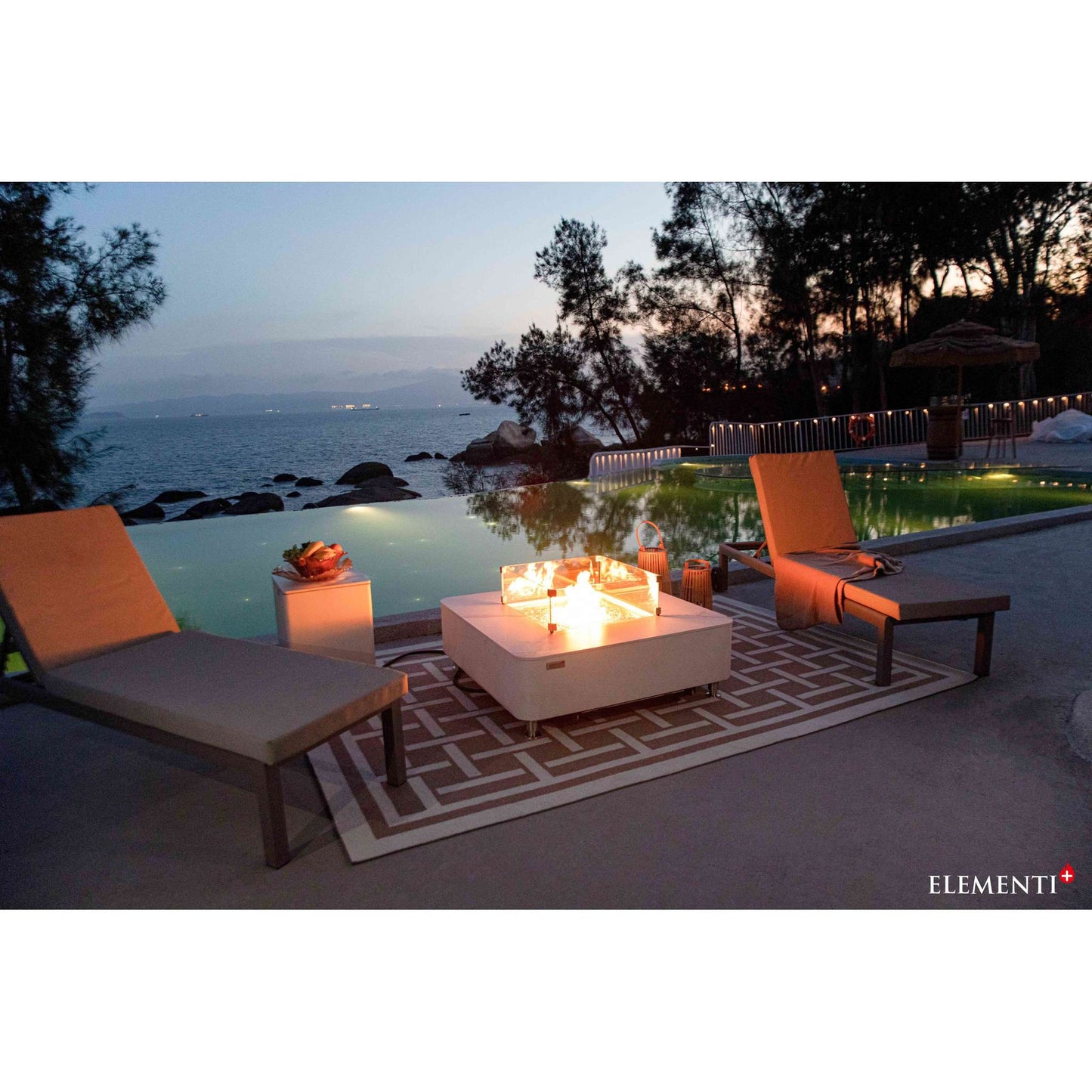 Elementi Plus Annecy Marble Porcelain Fire Table Bianco White