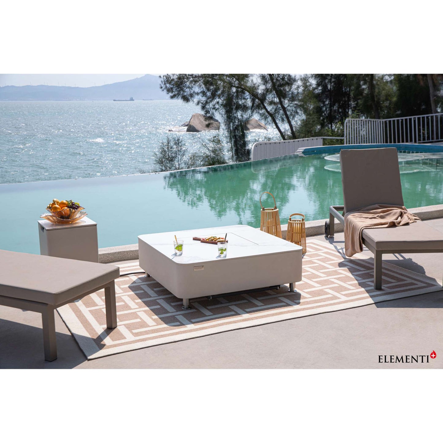 Elementi Plus Annecy Marble Porcelain Fire Table Bianco White