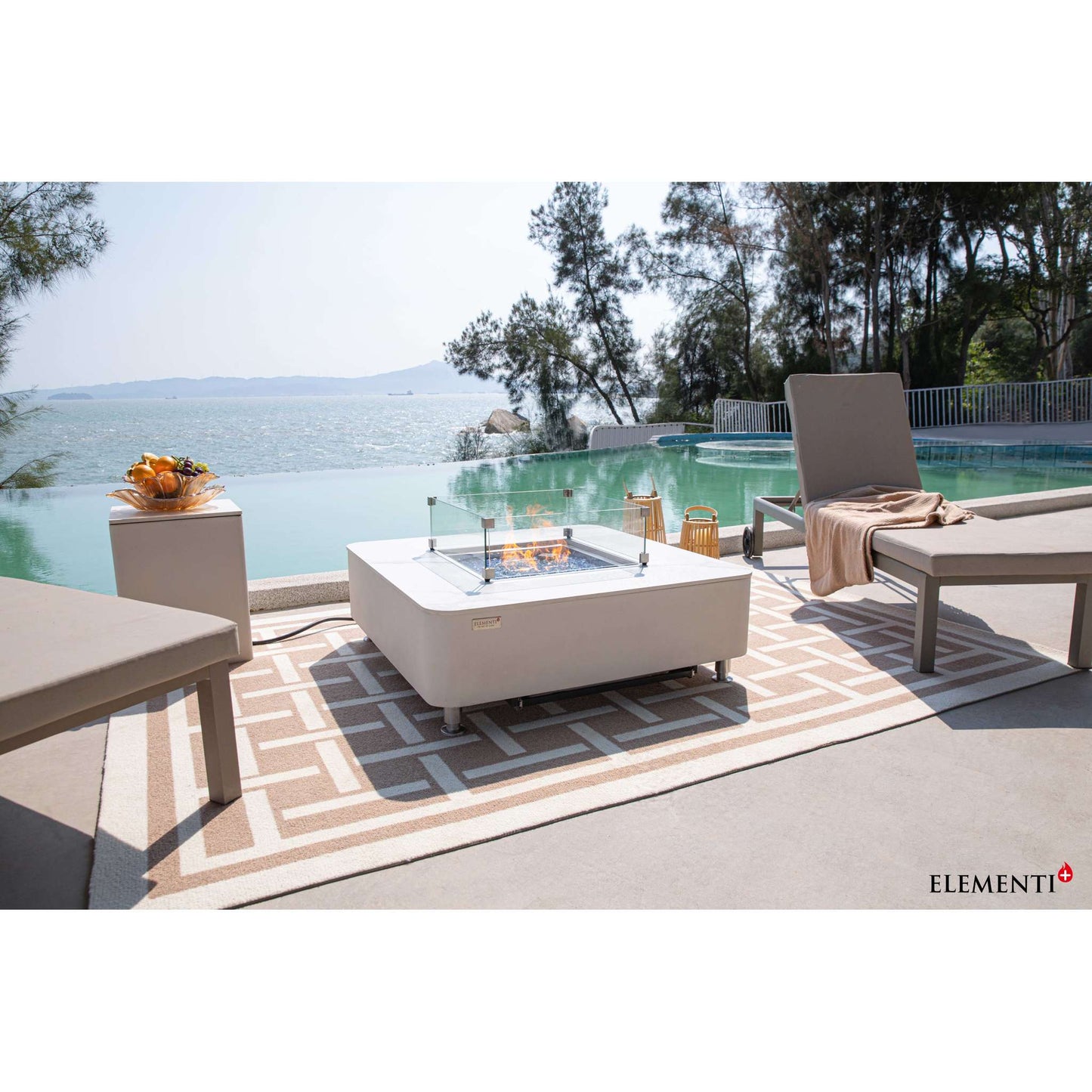 Elementi Plus Annecy Marble Porcelain Fire Table Bianco White