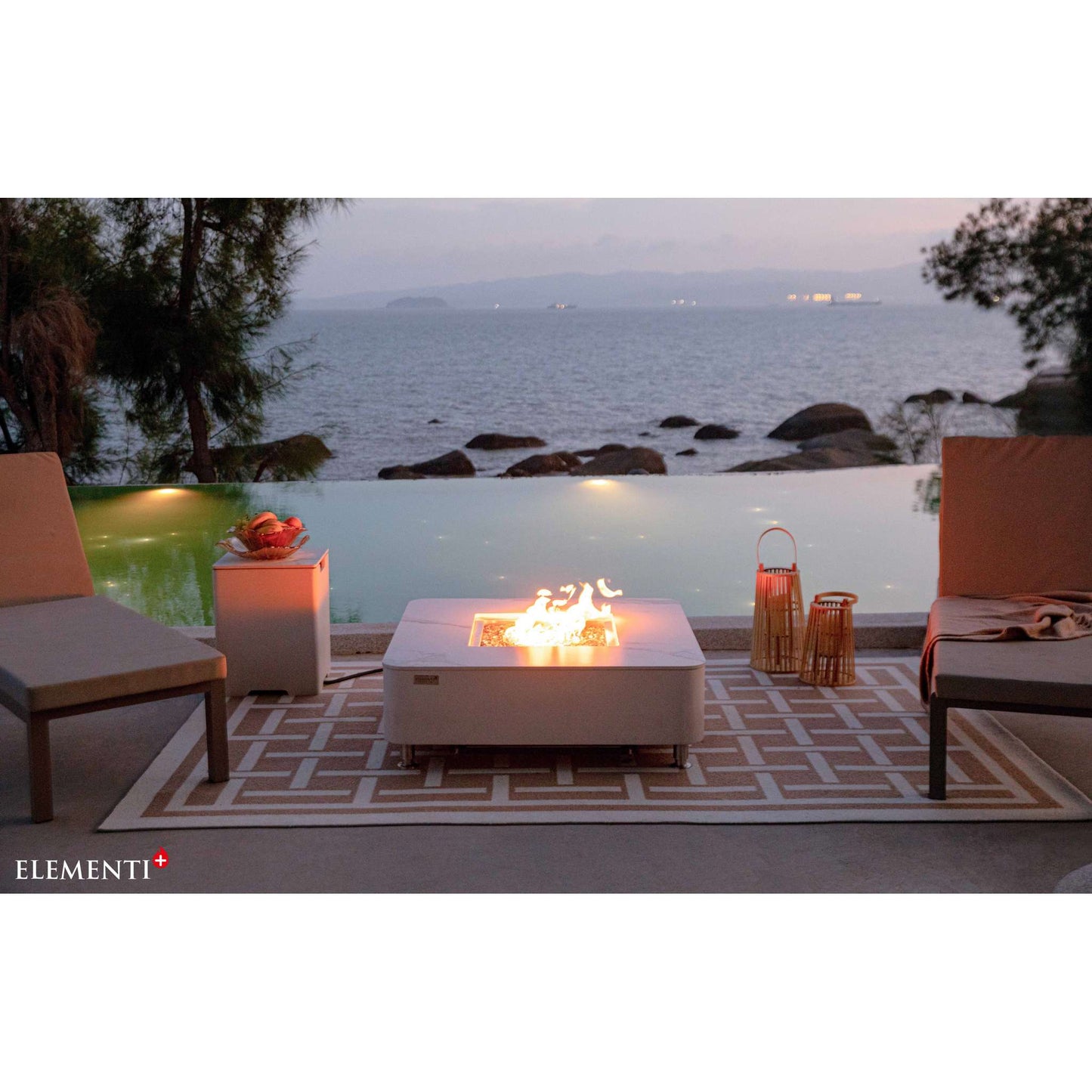 Elementi Plus Annecy Marble Porcelain Fire Table Bianco White