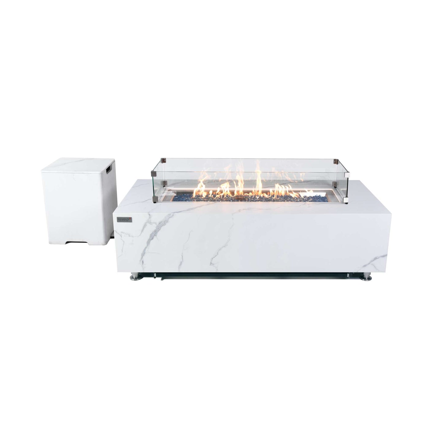 Elementi Plus Carrara Rectangle Marble Porcelain Fire Table