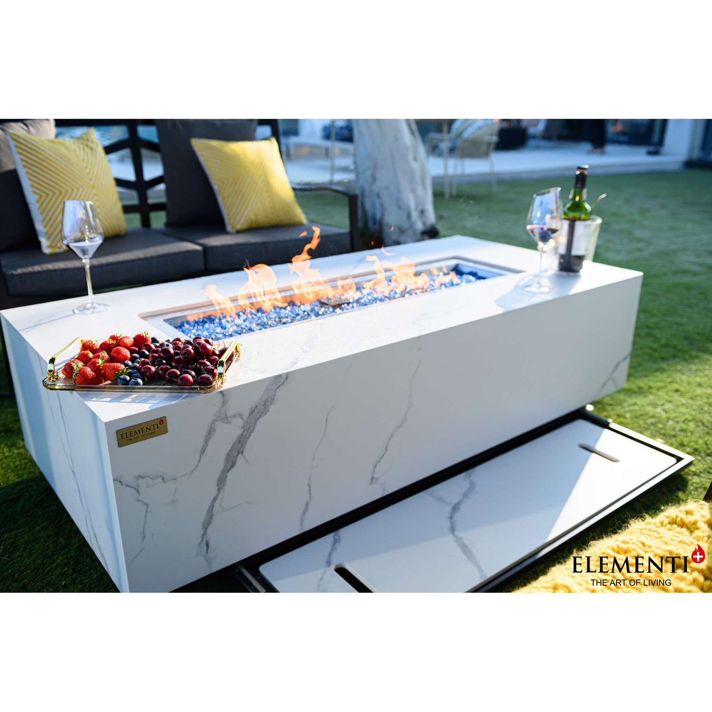 Elementi Plus Carrara Rectangle Marble Porcelain Fire Table