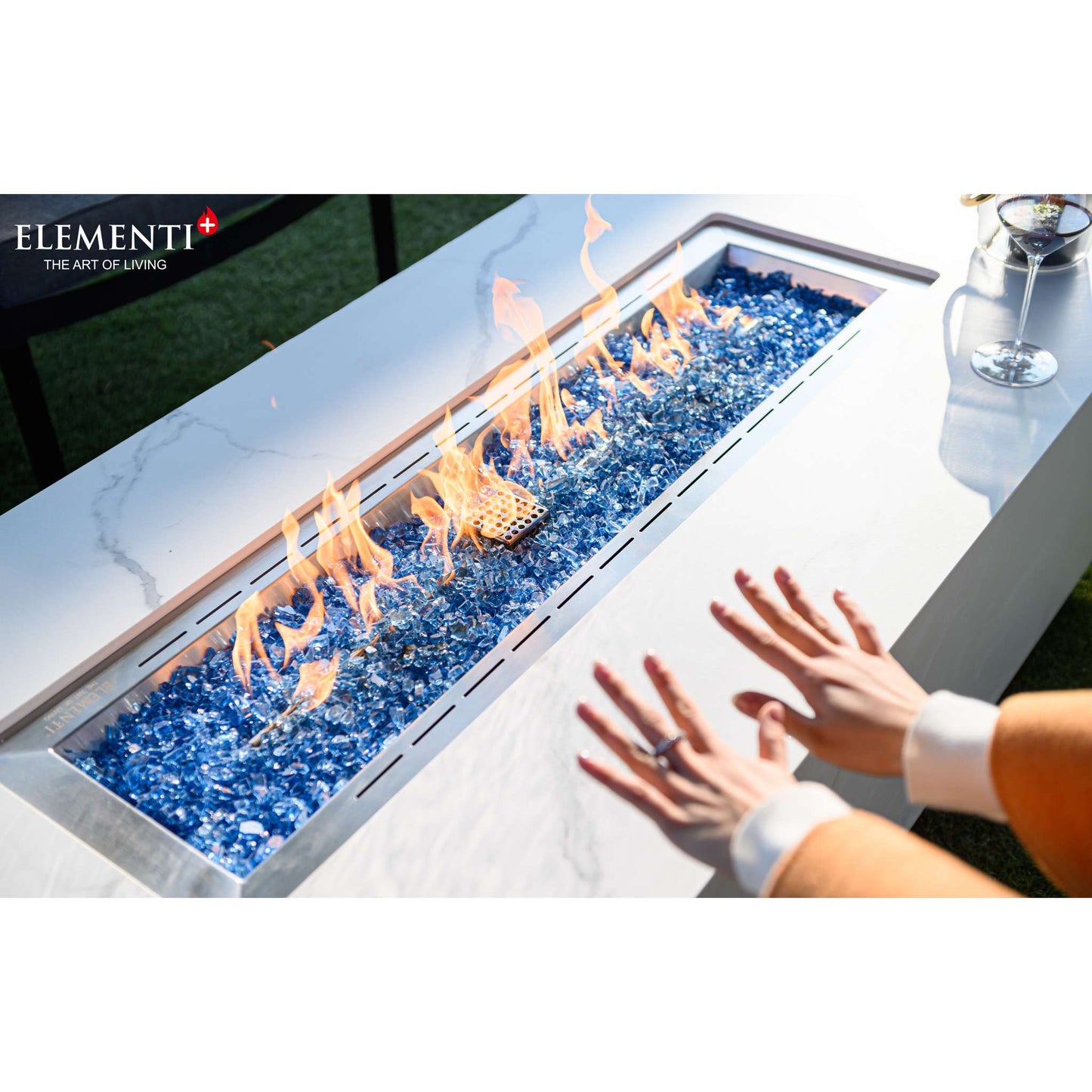 Elementi Plus Carrara Rectangle Marble Porcelain Fire Table