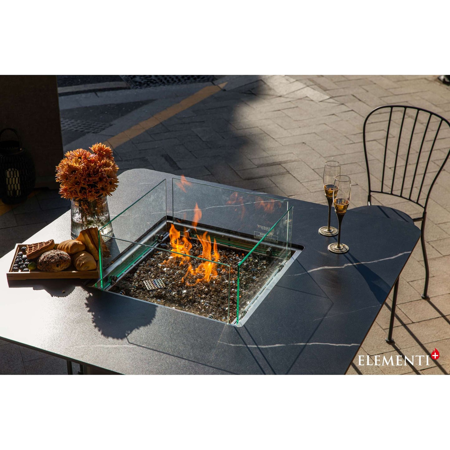 Elementi Plus Brugge Marble Porcelain 46.5" Square Fire Dining Table