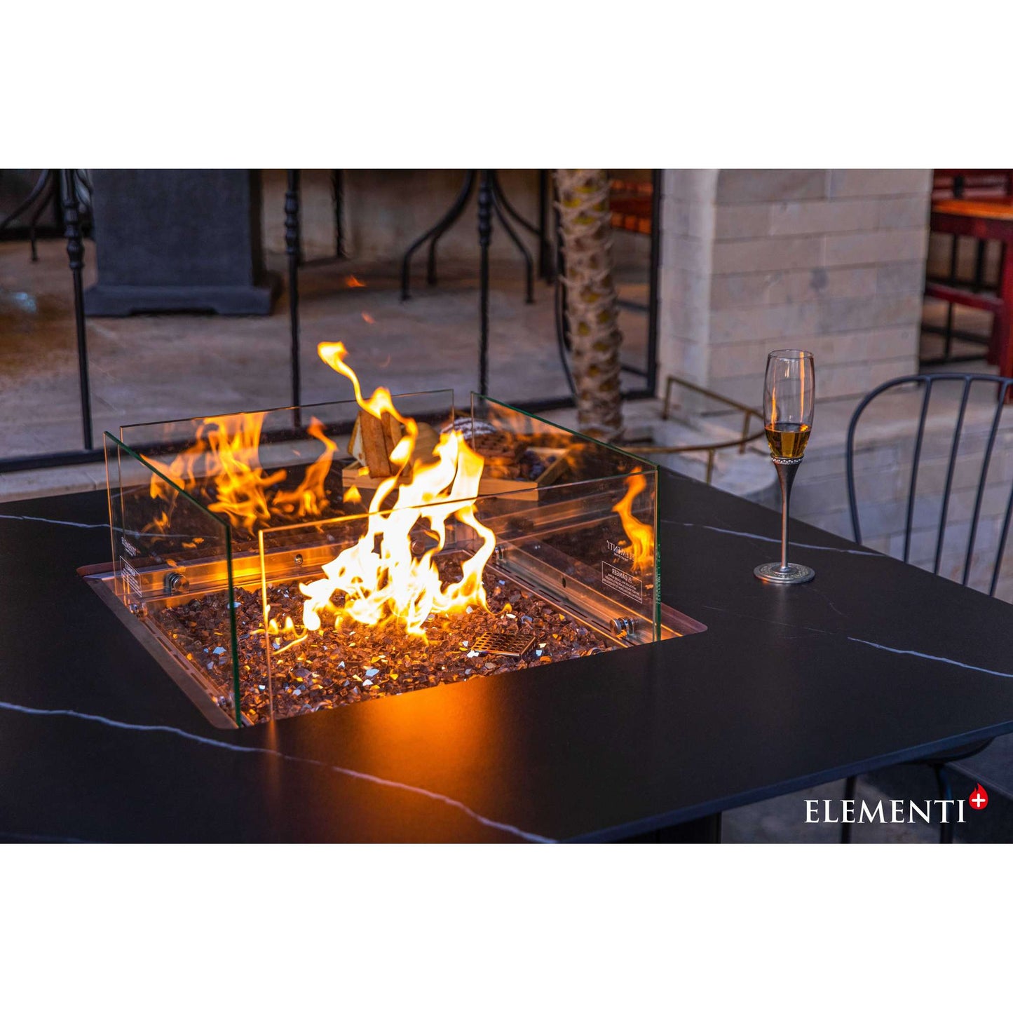 Elementi Plus Brugge Marble Porcelain 46.5" Square Fire Dining Table