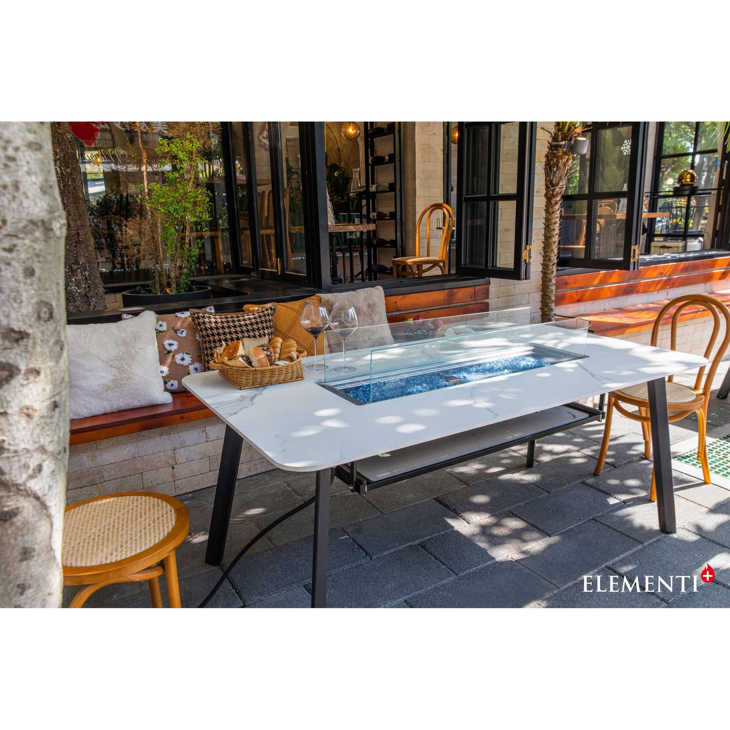 Elementi Plus Oslo Marble Porcelain 34.6" x 70" Rectangle Fire Dining Table