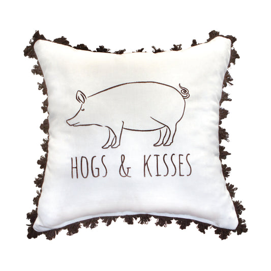 Peak Season 18 x 18 Hogs & Kisses Embroidery with Fringe - Canvas Canvas