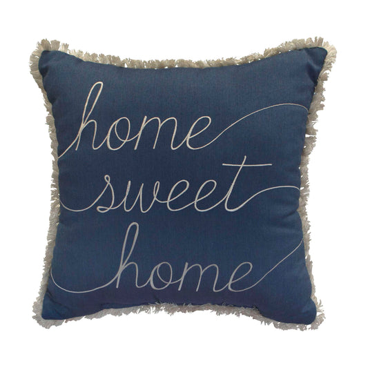 Peak Season 18 x 18 Home Sweet Home Embroidery with Fringe - Spectrum Indigo