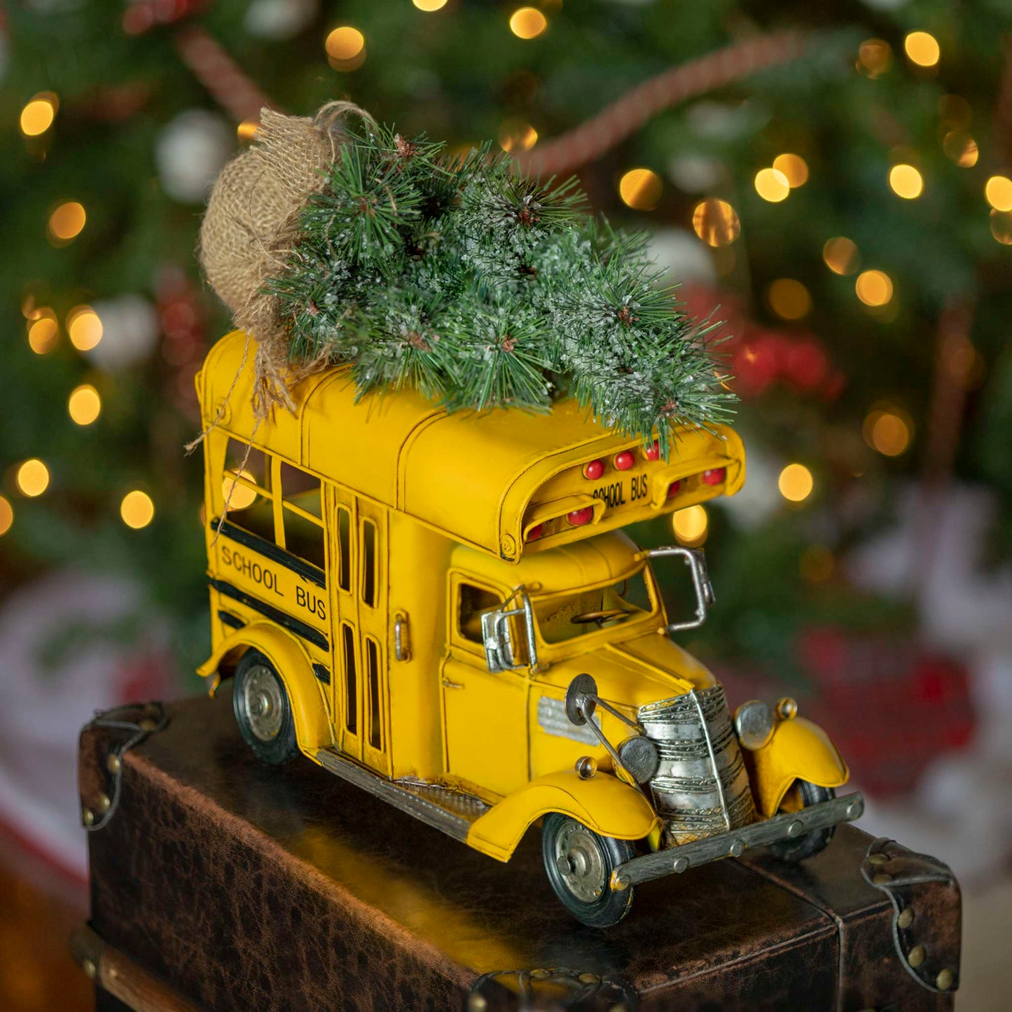 Christmas Vintage Style Small Conversion School Bus with Christmas Tree & LED Lights