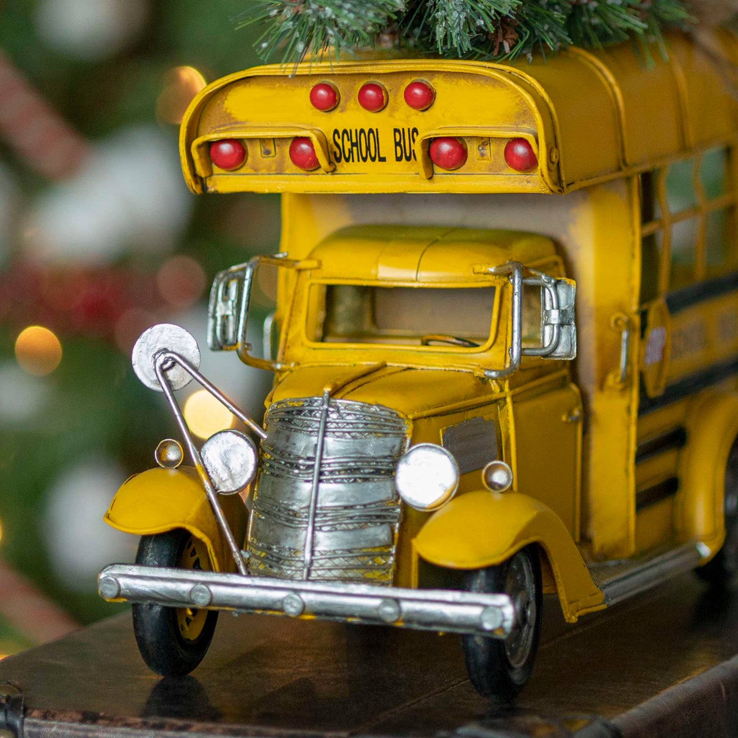 Christmas Vintage Style Small Conversion School Bus with Christmas Tree & LED Lights